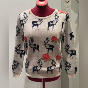 Peace Dove Women's Cream Deer & floral wool blend Sweater